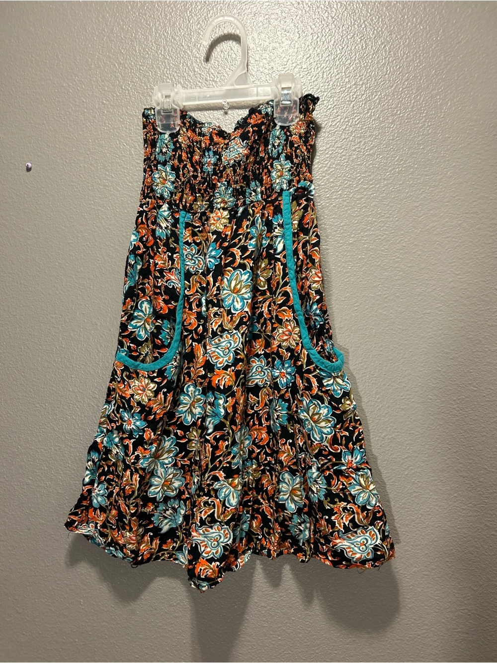 Xhilaration Womens Floral Smocked Strapless Tube Dress Black Teal Orange XS